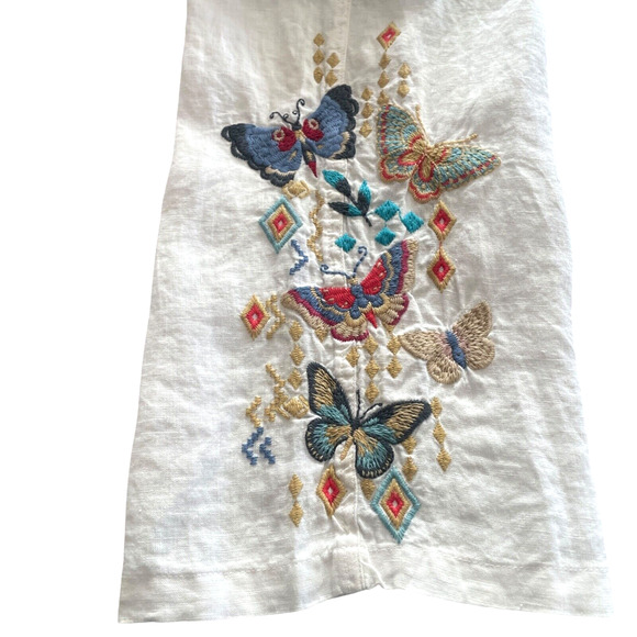 JOHNNY WAS Mariposa Size Large White Embroidered Linen Pull-On Comfort Pants NWT - Picture 2 of 11
